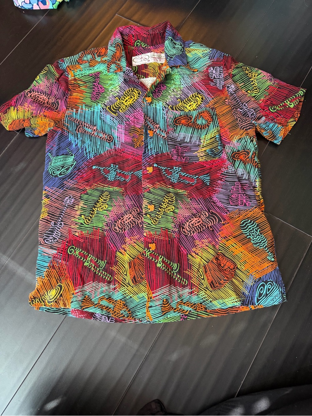 Bayou wear New Orleans jazz fest bold print short sleeve button down shirt Euc s
